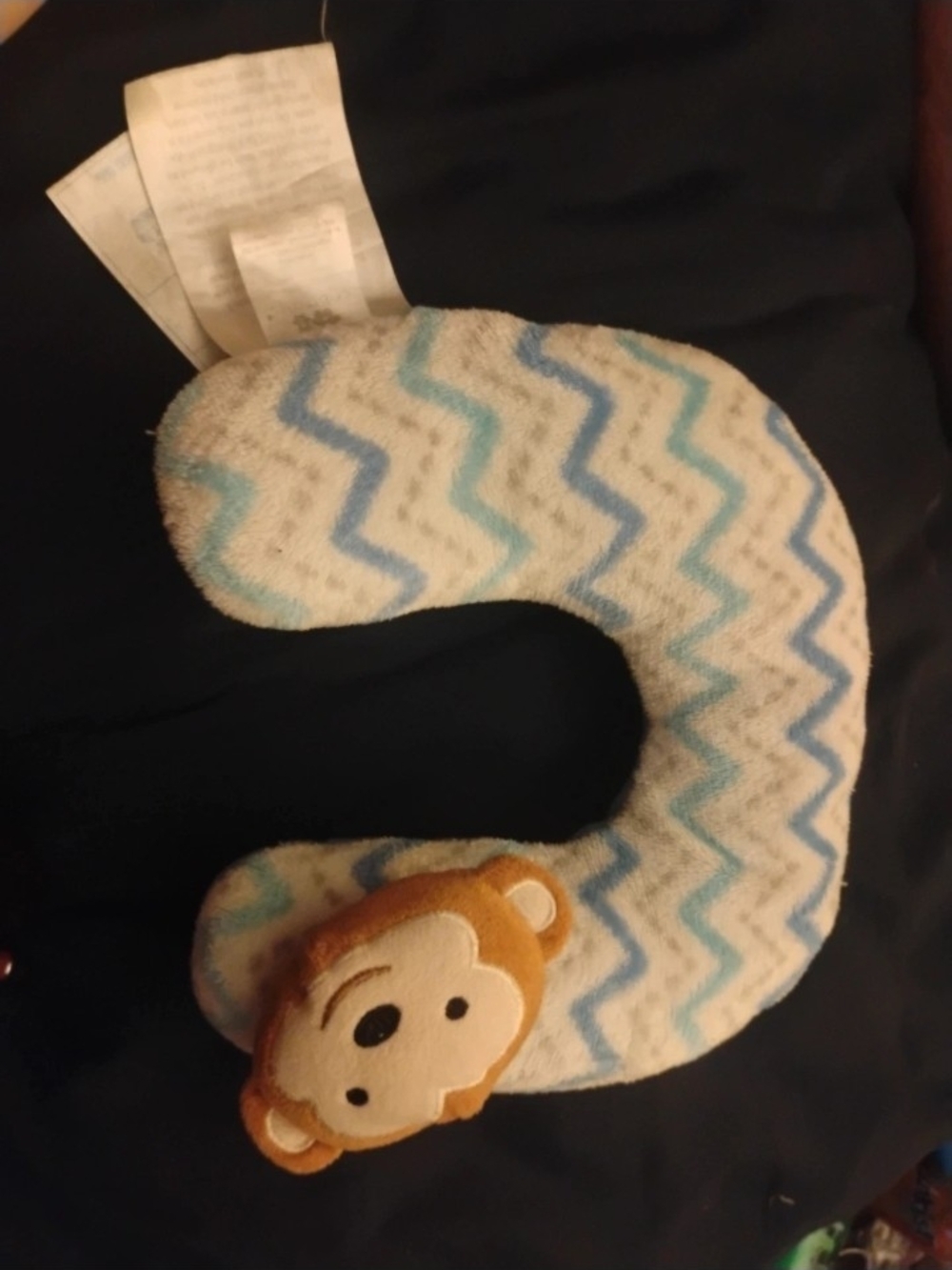 Plush Kids Travel Neck Pillow - Blue Chevron Monkey